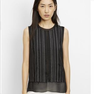 Vince Washed Satin Overlay Embroidered Shell Tank